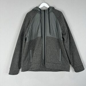 Zella Mens Jacket 2XL Heathered Gray Hybrid Puffer Zip Hooded Activewear Hiking
